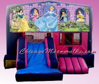 Disney Princess Bouncer Rental Chicago & Suburbs Illinois.  Inflatable Jumper Features a Slide & Basketball Hoop.  Delight Your Little Princess with this Awesome Moon Jump.  Characters Featured are Snow White, Sleeping Beauty, Cinderella, Jazmin & Belle.  Reserve your Jumping Jack Today.