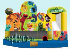 All your favorite Sesame Street characters, including Elmo & Big Bird.  Great Bounce House Combo Features Slide, Obstacles, Climber wall, Basket ball hoop, and Large Jumping Area.  Amazing for any Children�s birthday party, Hours of joy and delight are guaranteed.  Rent in Chicago, or Illinois suburbs.