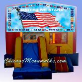 Patriotic Theme Bounce House Rental Chicago, Moonwalk features flag and state flags